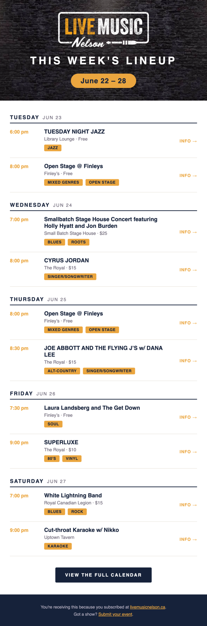 Live Music Kelowna Newsletter
