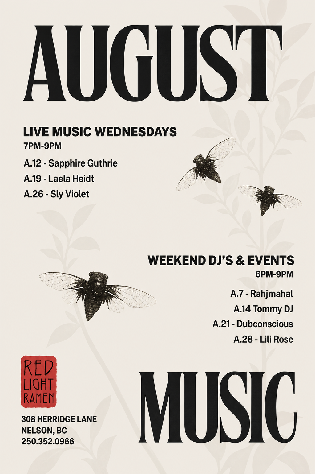 Red Light Ramen August 2026 live music and DJ events poster
